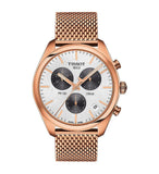 Tissot T Classic PR 100 Chronograph Silver Dial Rose Gold Mesh Bracelet Watch For Men - T101.417.33.031.01