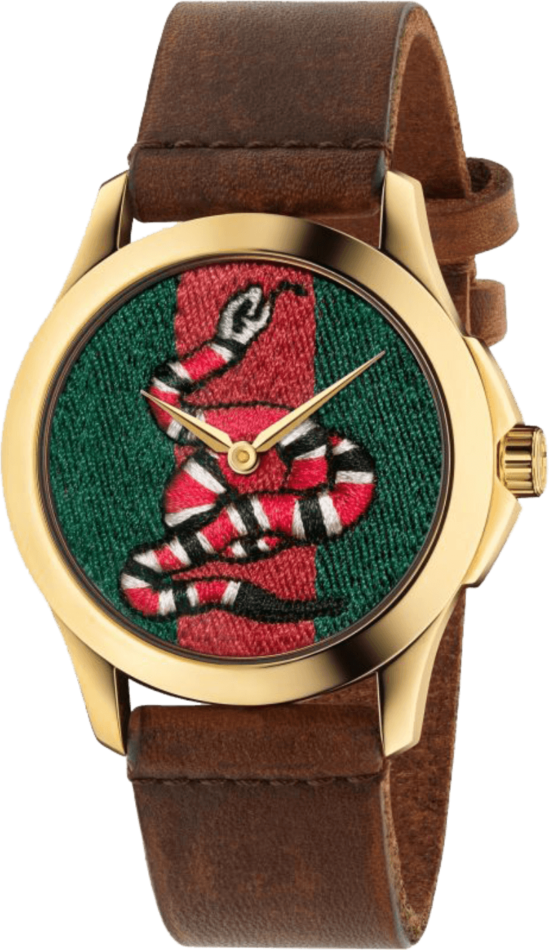 Gucci Le Marche Des Merveilles Green and Red Dial Brown Leather Strap Unisex Watch - YA1264012