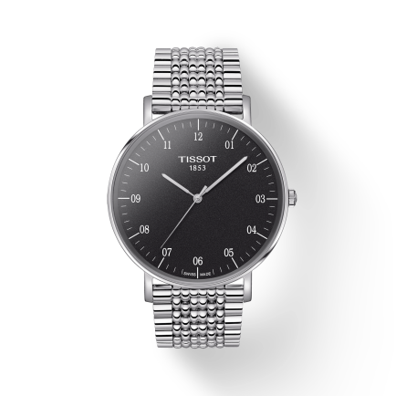 Tissot Everytime Large Black Dial Silver Mesh Bracelet Watch For Men - T109.610.11.077.00