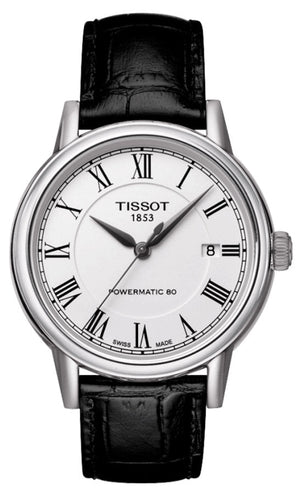 Tissot Carson Powermatic 80 White Dial Black Leather Strap Watch For Men - T085.407.16.013.00