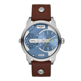 Diesel Mini Daddy LIght Blue Dial Brown Leather Strap Watch For Men - DZ7321