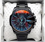 Diesel Mega Chief Chronograph Black Dial Black Steel Strap Watch For Men - DZ4318