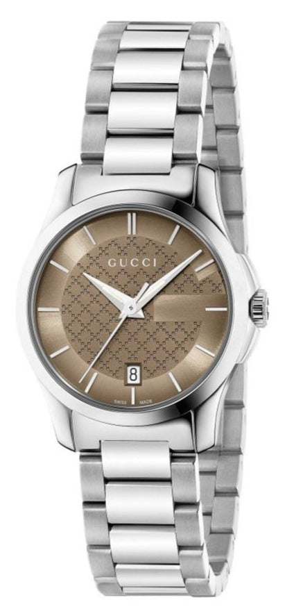 Gucci G Timeless Brown Dial Silver Steel Strap Watch For Women - YA126526