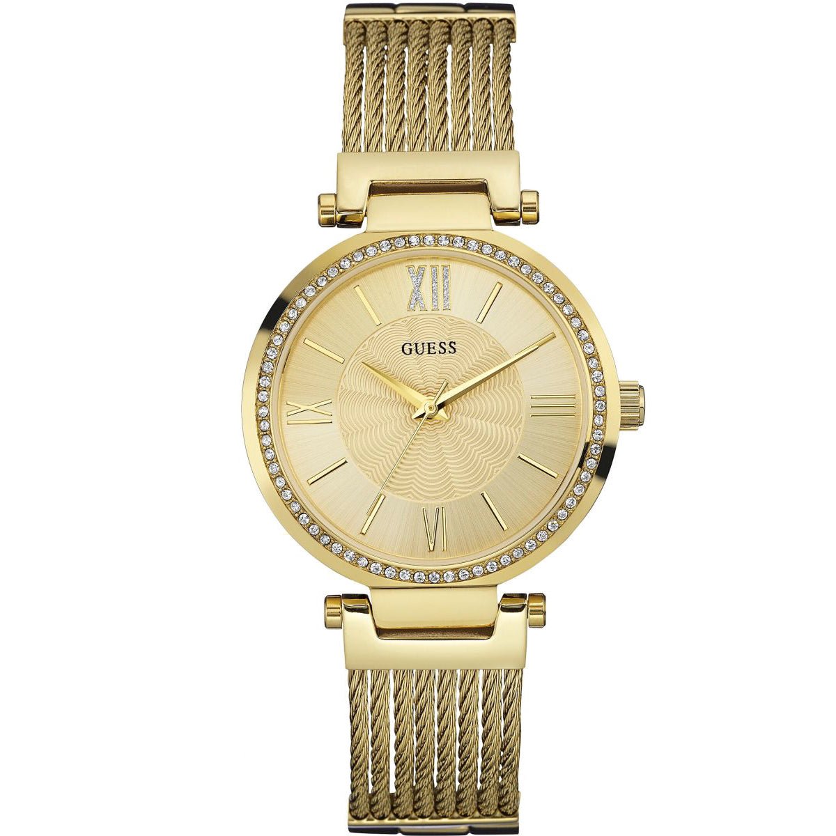 Guess Soho Champagne Dial Stainless Steel Mesh Bracelet Watch For Women - W0638L2