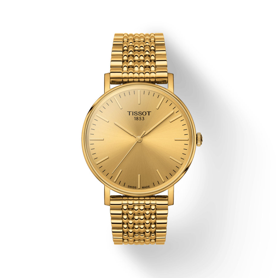 Tissot T Classic Everytime Medium Gold Dial Gold Mesh Bracelet Watch For Men - T109.410.33.021.00