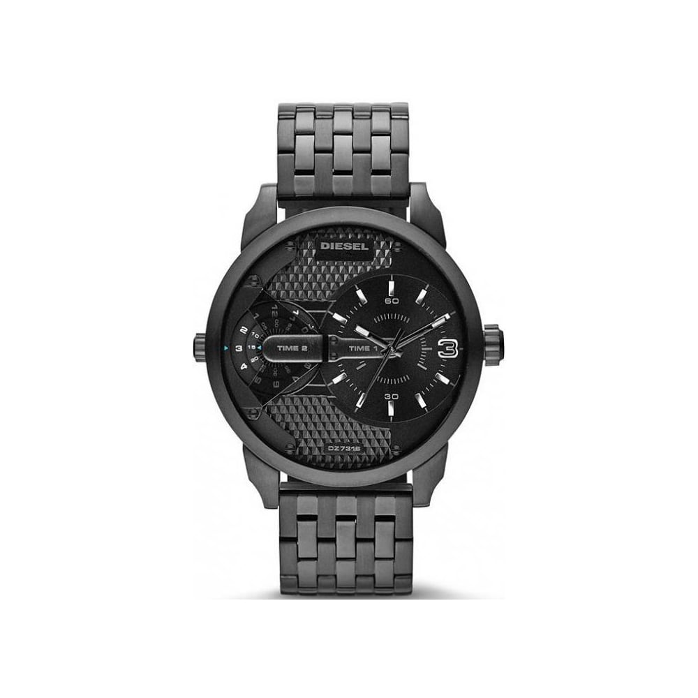 Diesel Mini Daddy Dual Time Black Dial Black Stainless Steel Strap Watch For Men - DZ7316