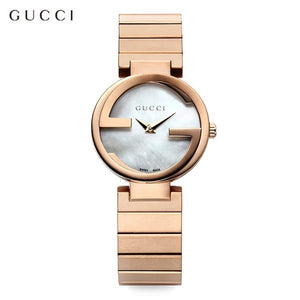 Gucci G Interlocking Mother of Pearl Dial Rose Gold Steel Strap Watch For Women - YA133515