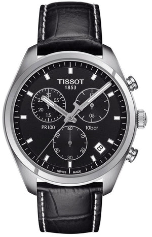 Tissot PR 100 Chronograph Black Dial Black Leather Strap Watch For Men - T101.417.16.051.00