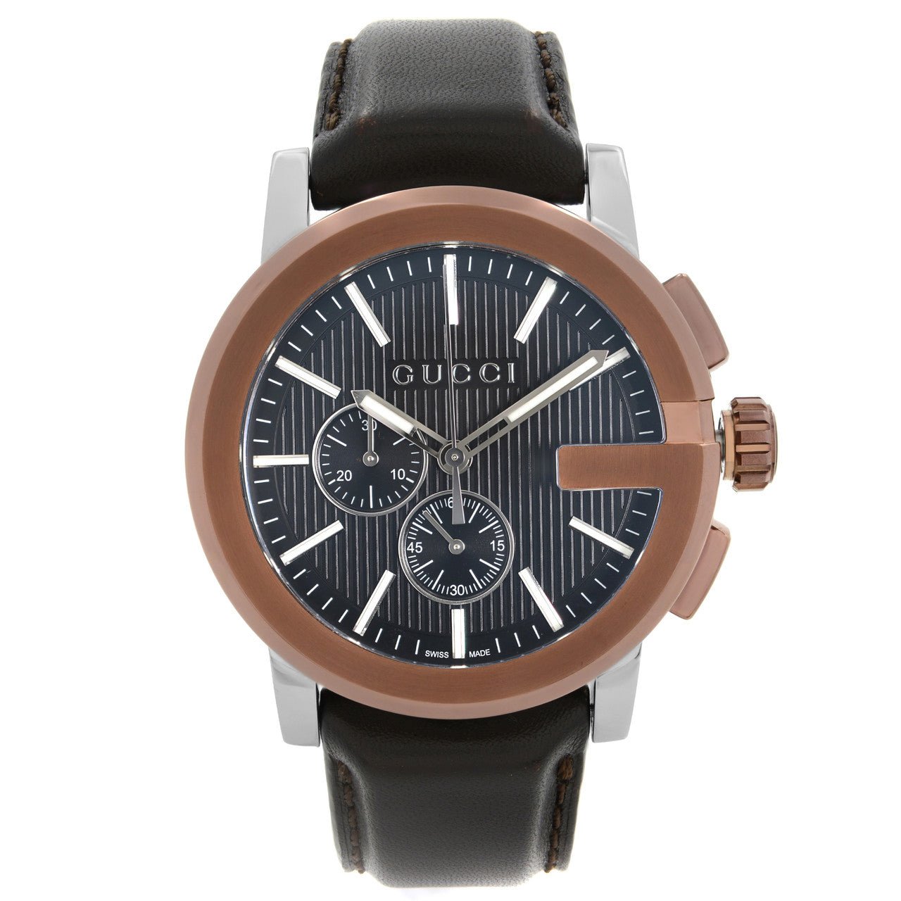 Gucci G Chrono Black Dial Brown Leather Strap Watch For Men - YA101202