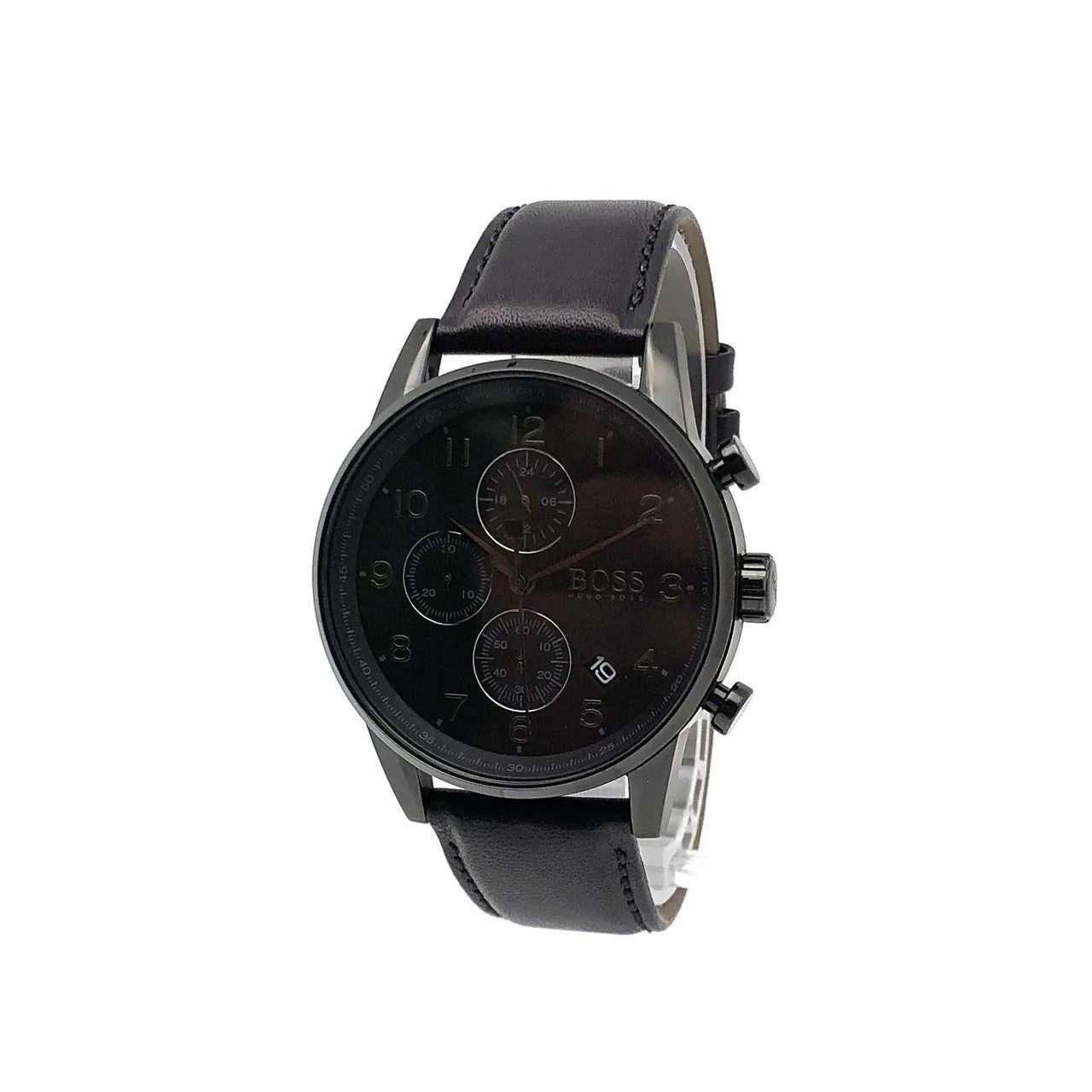 Hugo Boss Navigator Black Dial Black Leather Strap Watch for Men - 1513497