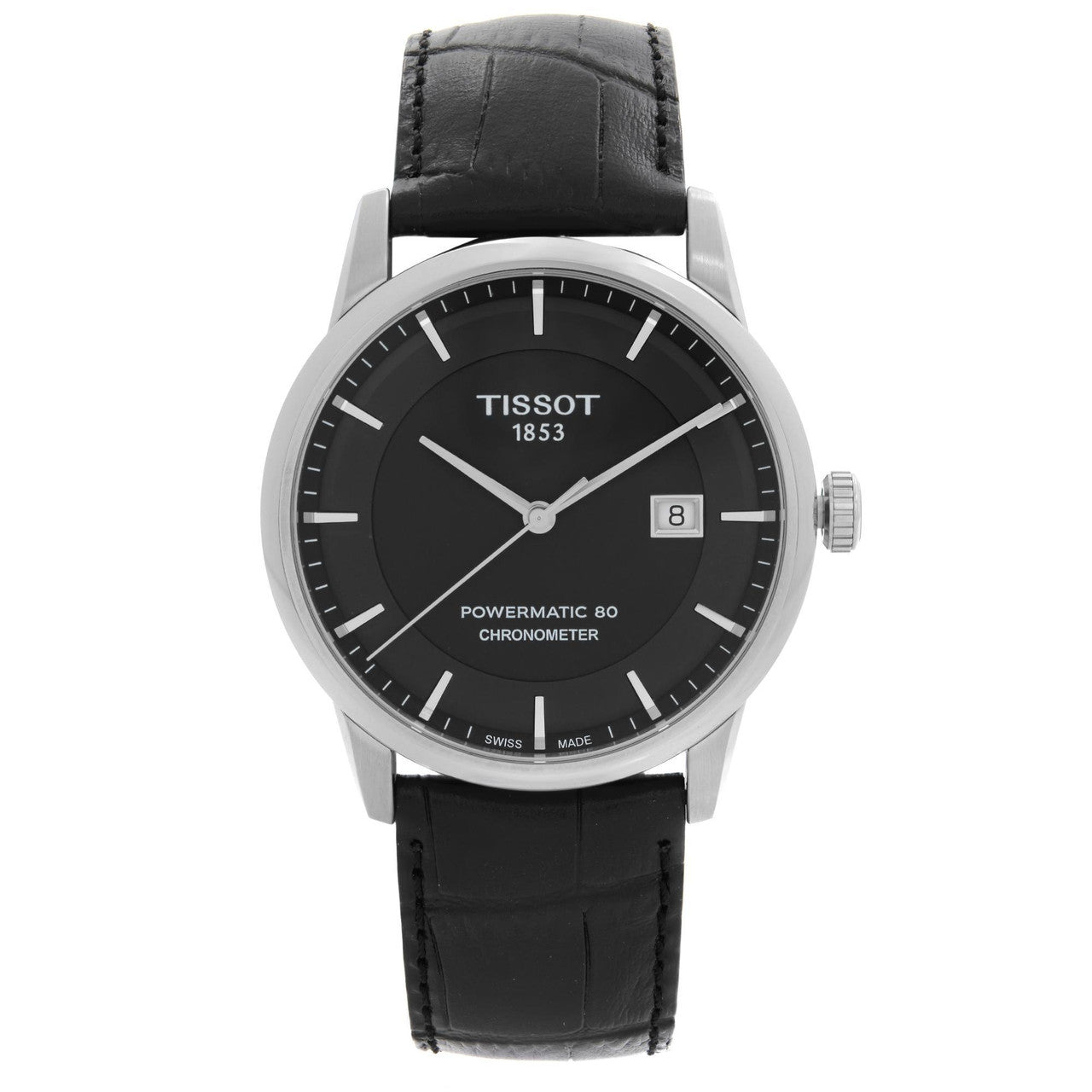 Tissot T Classic Luxury Powermatic 80 Black Dial Black Leather Strap Watch For Men - T086.408.16.051.00