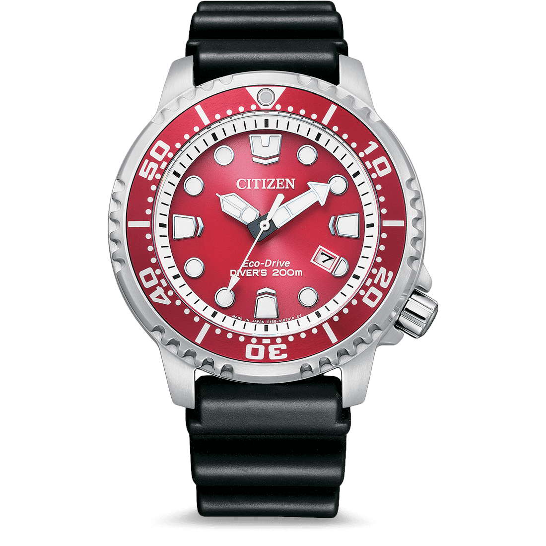 Citizen Eco Drive Promaster Marine Red Dial Black Rubber Strap Watch For Men - BN0159-15X