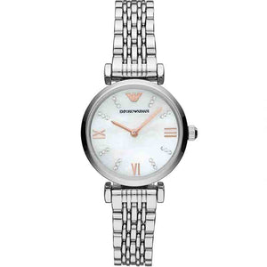 Emporio Armani Donna Mother of Pearl Dial Silver Steel Strap Watch For Women - AR11204