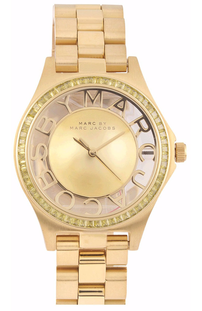 Marc Jacobs Henry Transparent Gold Dial Gold Steel Strap Watch for Women - MBM3338