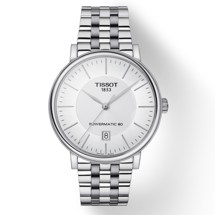 Tissot T Classic Carson Premium Powermatic 80 White Dial Silver Steel Strap Watch For Men - T122.407.11.031.00