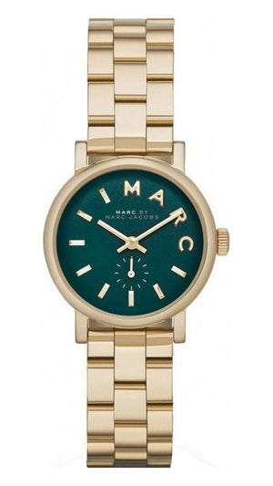 Marc Jacobs Baker Green Dial Gold Steel Strap Watch for Women - MBM3249