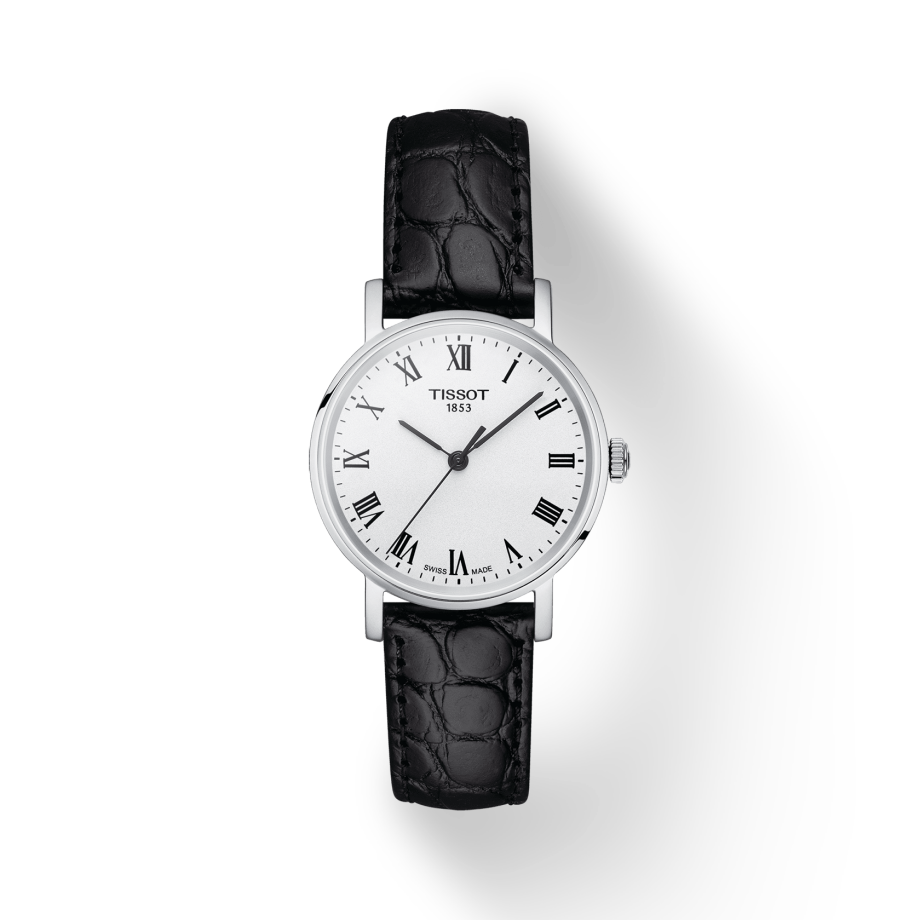 Tissot Everytime Small White Dial Black Leather Strap Watch For Women - T109.210.16.033.00