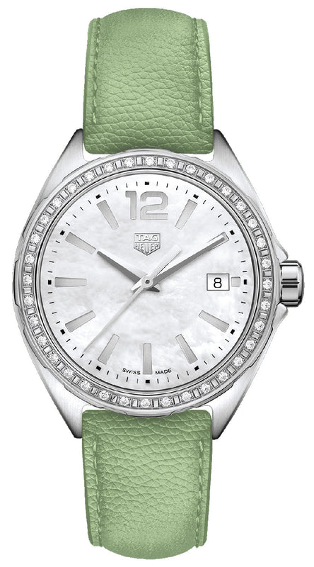 Tag Heuer Formula 1 Quartz Diamonds Mother of Pearl Dial Green Leather Strap Watch for Women - WBJ131A.FC8249