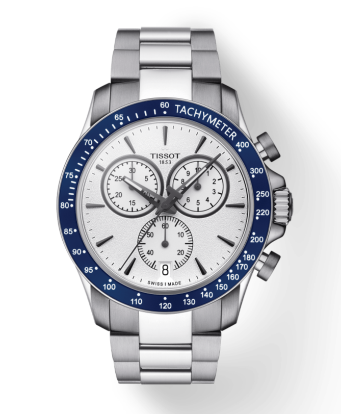 Tissot V8 Quartz T Sport Chronograph White Dial Silver Steel Strap Watch For Men - T106.417.11.031.00