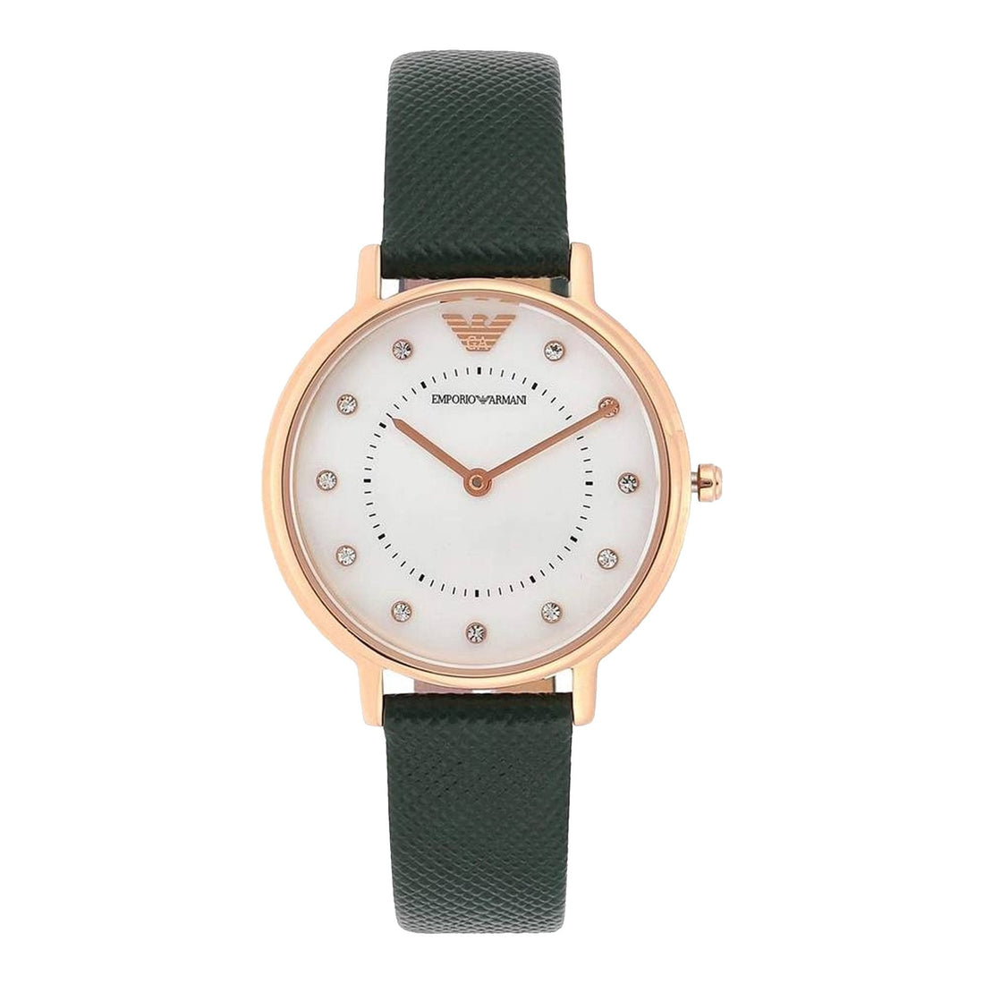 Emporio Armani Mother of Pearl Dial Green Leather Strap Watch For Women - AR11150