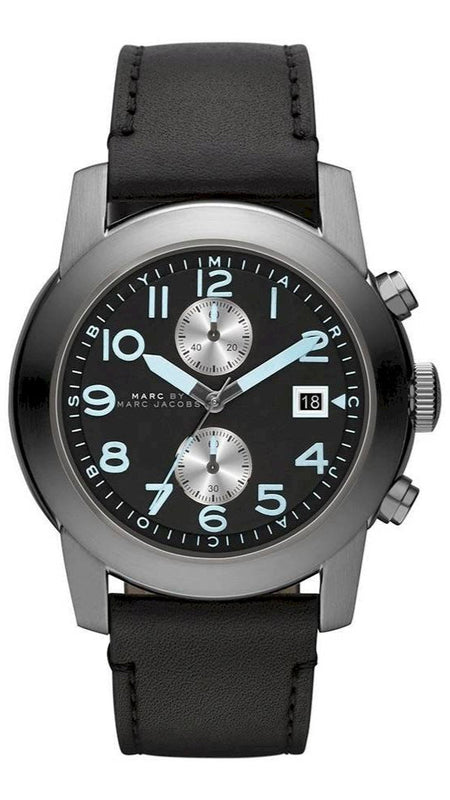Marc Jacobs Larry Chronograph Black Dial Black Leather Strap Watch for Men - MBM5054