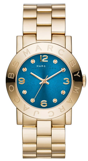 Marc Jacobs Amy Blue Dial Gold Steel Strap Watch for Women - MBM3303