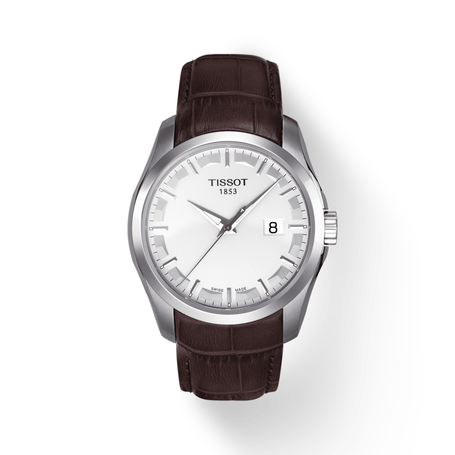 Tissot T Classic Couturier Chronograph White Dial Brown Leather Strap Watch For Men - T035.410.16.031.00