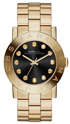Marc Jacobs Amy Glitz Black Dial Gold Steel Strap Watch for Women - MBM3334