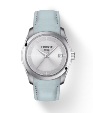 Tissot T Classic Couturier Silver Dial Light Blue Leather Strap Watch For Women - T035.210.16.031.02