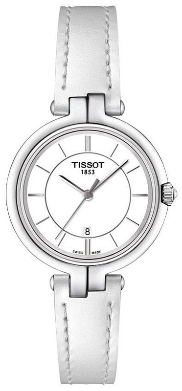 Tissot T Lady Flamingo White Dial White Leather Strap Watch For Women - T094.210.16.011.00