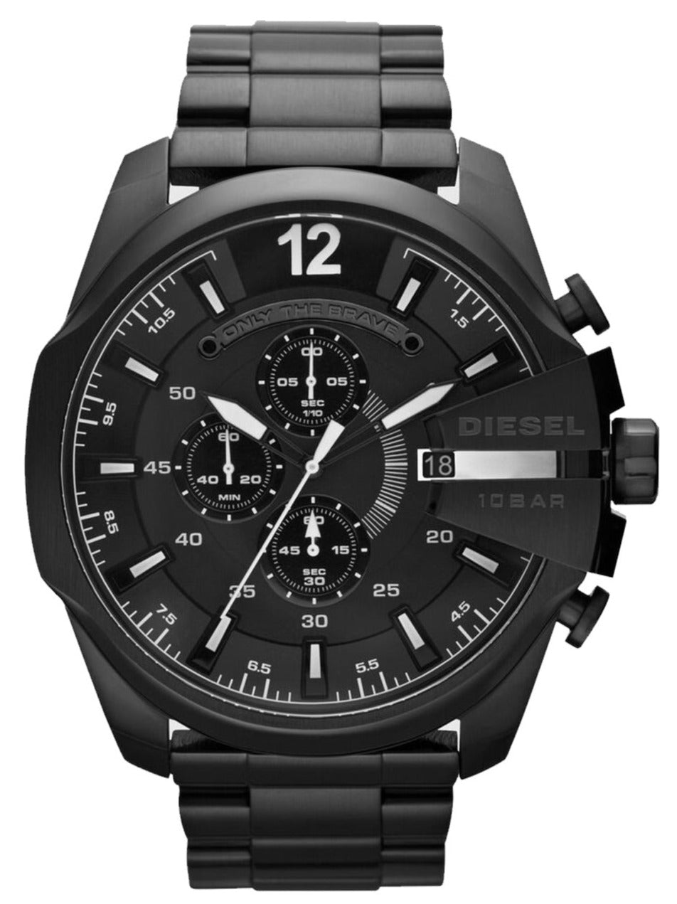 Diesel Mega Chief Chronograph Black Dial Black Steel Strap Watch For Men - DZ4283