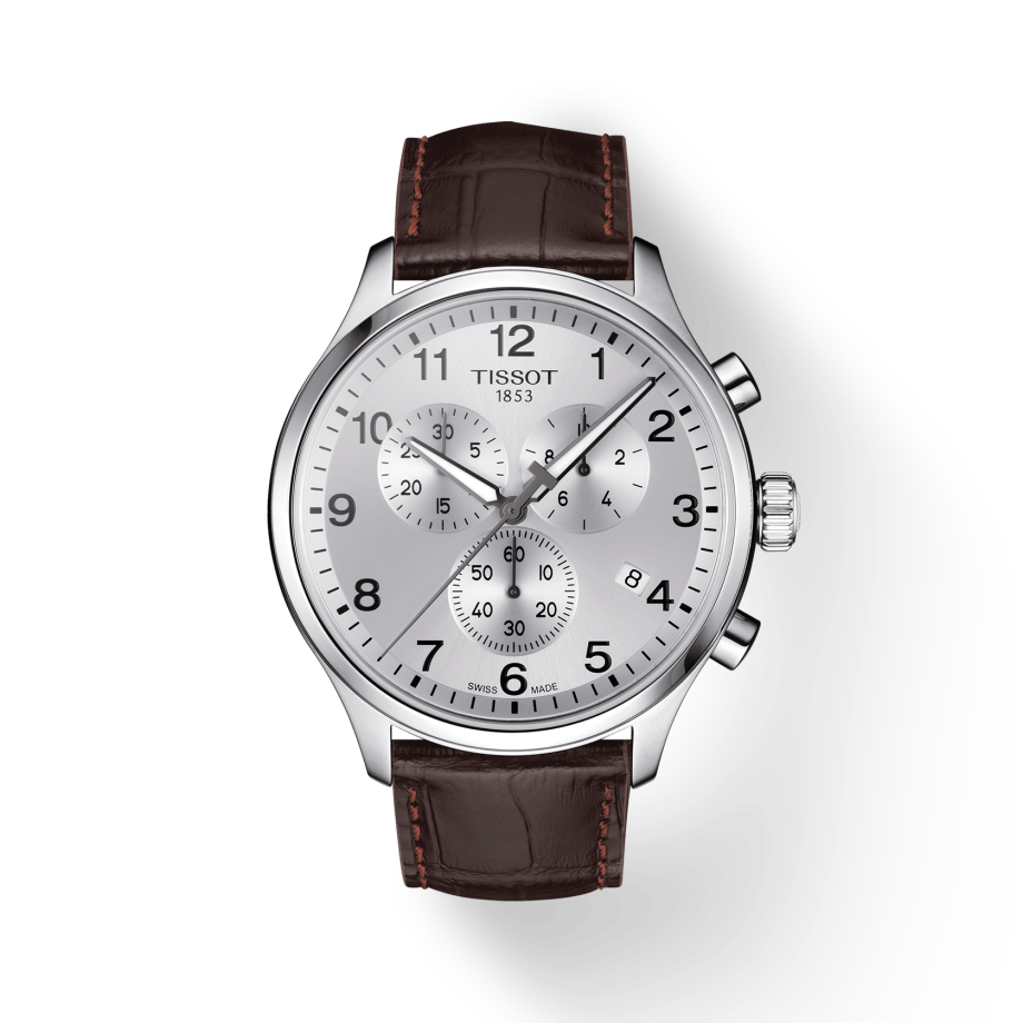Tissot T Sport Chrono XL Classic Silver Dial Brown Leather Strap Watch For Men - T116.617.16.037.00