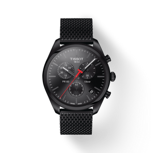 Tissot T Classic PR 100 Chronograph Black Dial Black Mesh Bracelet Watch For Men - T101.417.33.051.00