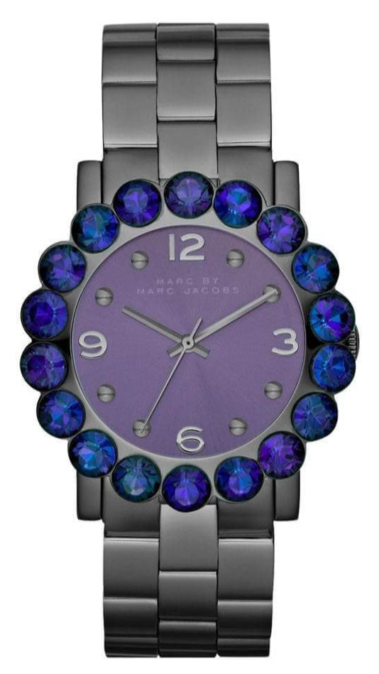 Marc Jacobs Amy Purple Dial Black Steel Strap Watch for Women - MBM3224