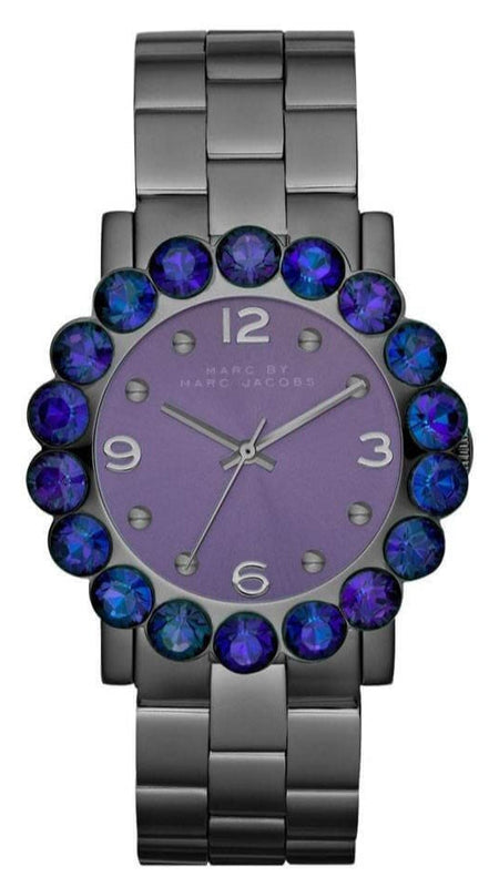 Marc Jacobs Amy Purple Dial Black Steel Strap Watch for Women - MBM3224