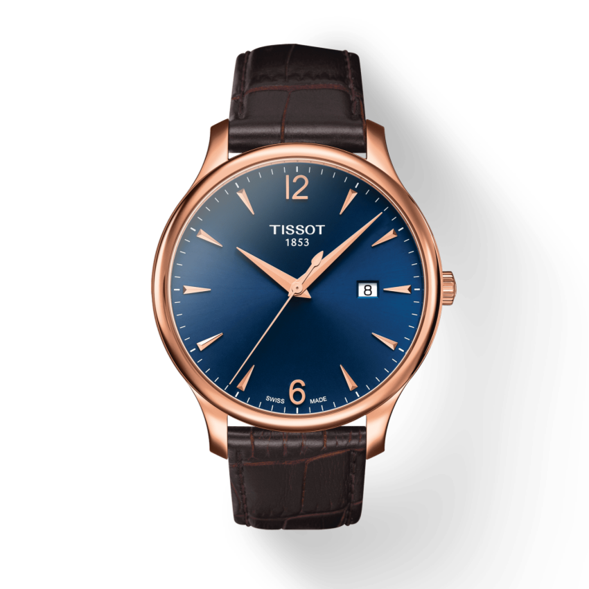 Tissot T Classic Tradition Blue Dial Brown Leather Strap Watch For Men - T063.610.36.047.00
