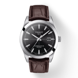 Tissot Gentleman Powermatic 80 Silicium Black Dial Brown Leather Strap Watch For Men - T127.407.16.051.01