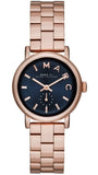 Marc Jacobs Baker Navy Blue Dial Rose Gold Steel Strap Watch for Women - MBM3332