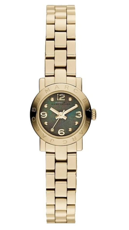 Marc Jacobs Amy Mother of Pearl Black Dial Gold Steel Strap Watch for Women - MBM3275
