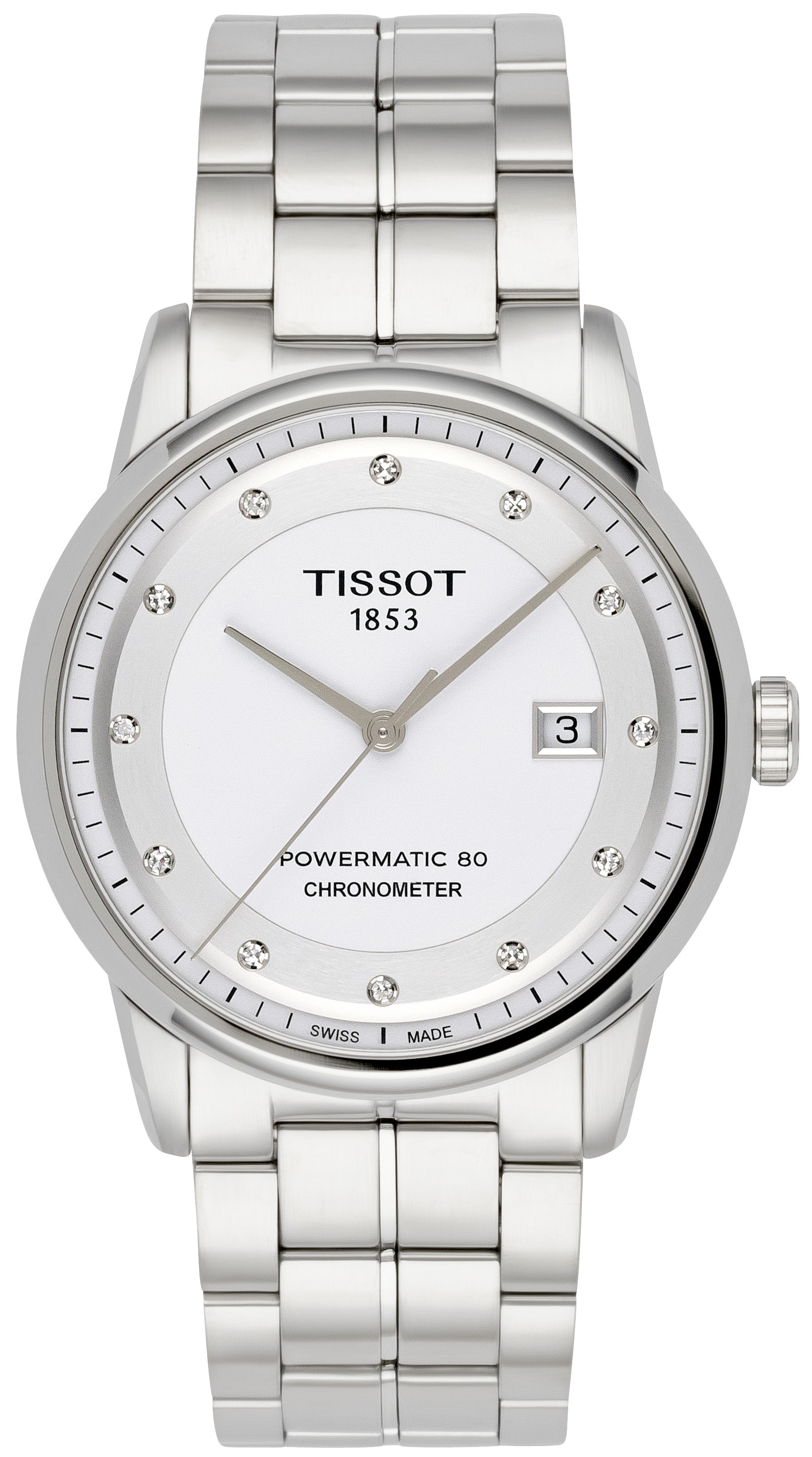 Tissot T Classic Luxury Powermatic 80 White Dial Silver Steel Strap Watch For Men - T086.408.11.016.00