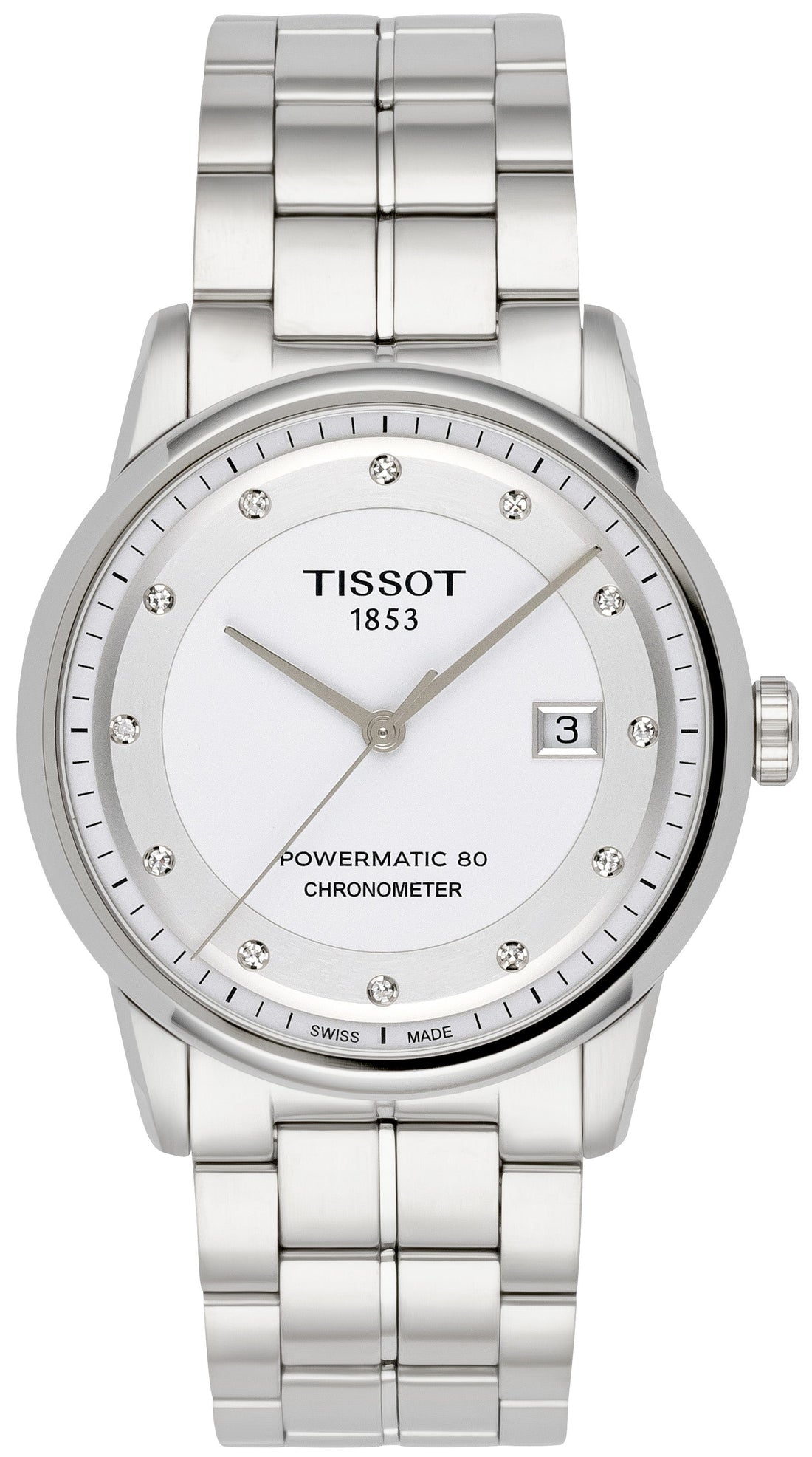 Tissot T Classic Luxury Powermatic 80 White Dial Silver Steel Strap Watch For Men - T086.408.11.016.00