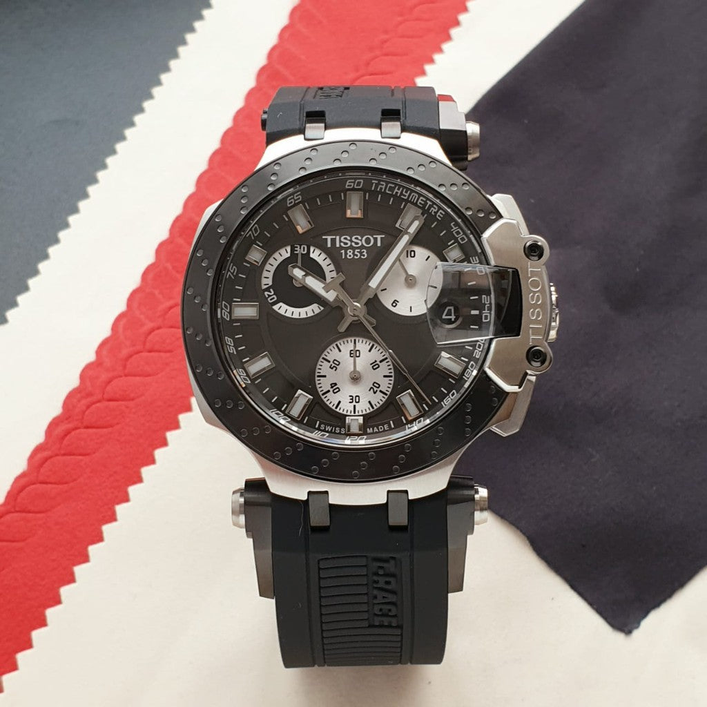 Tissot T Race Chronograph Anthracite Black Dial Black Silicone Strap Watch For Men - T115.417.27.061.00