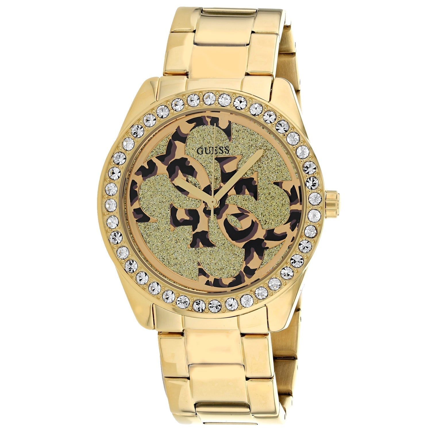 Guess G Twist Diamonds Gold Dial Gold Steel Strap Watch For Women - W1201L2