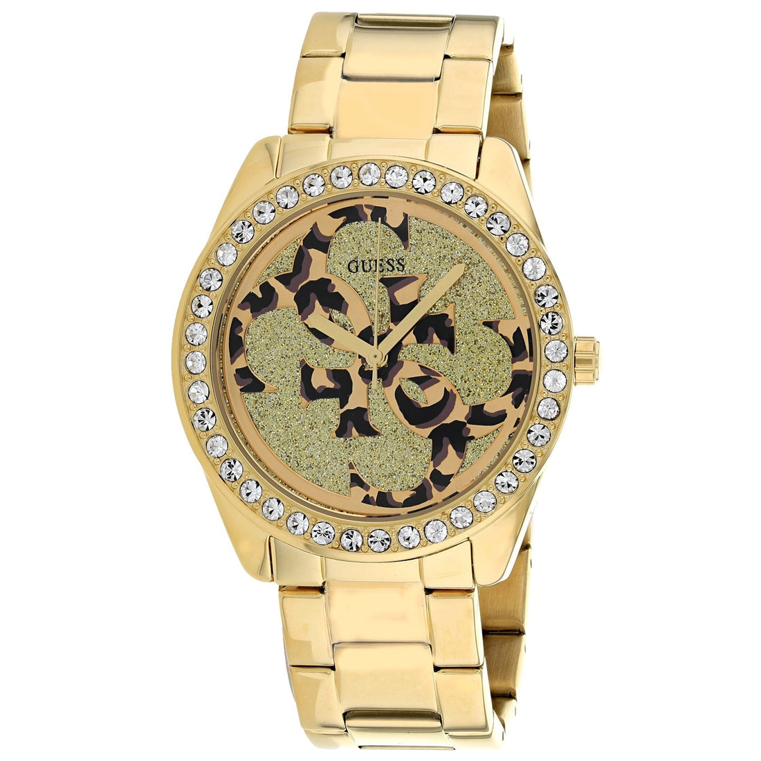 Guess G Twist Diamonds Gold Dial Gold Steel Strap Watch For Women - W1201L2