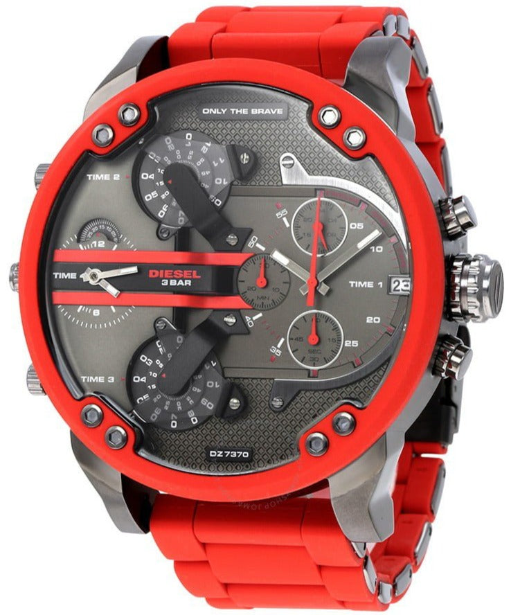 Diesel Mr Daddy 2.0 Chronograph Black Dial Red Silicone Strap Watch For Men - DZ7370