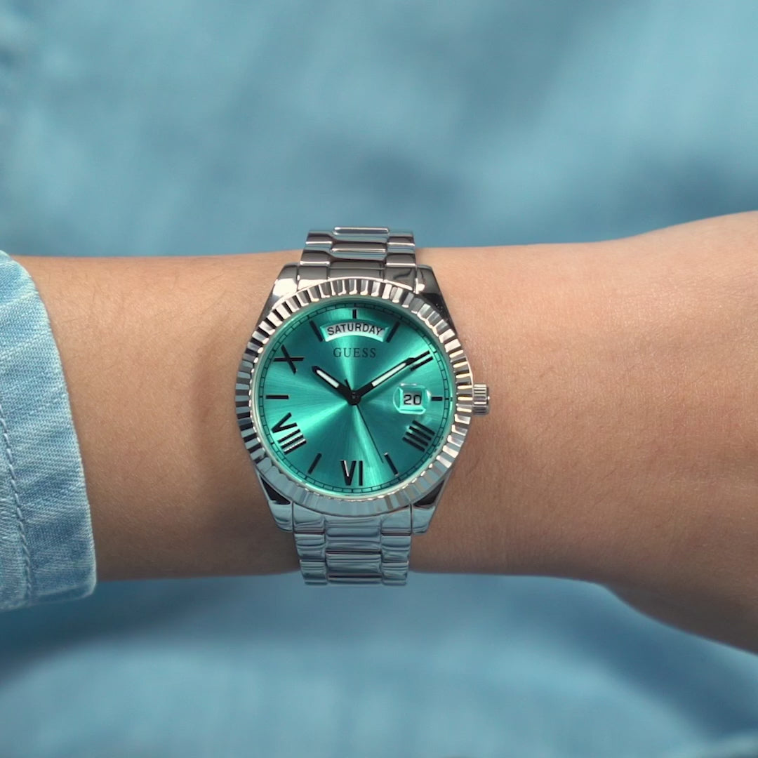 Guess Luna Quartz Blue Dial Silver Steel Strap Watch For Women - GW0308L4