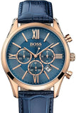 Hugo Boss Ambassador Chronograph Blue Dial Blue Leather Strap Watch For Men - HB1513320
