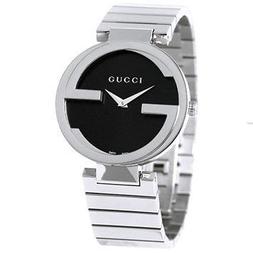 Gucci G Interlocking Black Dial Silver Steel Strap Watch For Women - YA133307