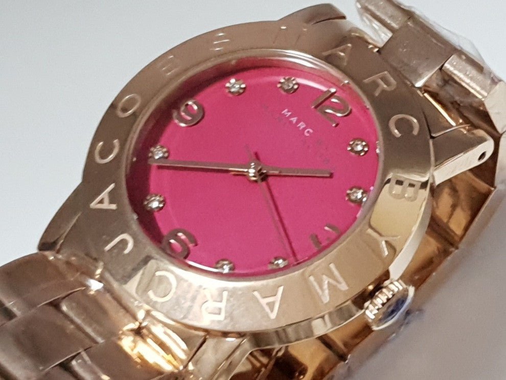 Marc Jacobs Amy Purple Dial Rose Gold Steel Strap Watch for Women - MBM8618