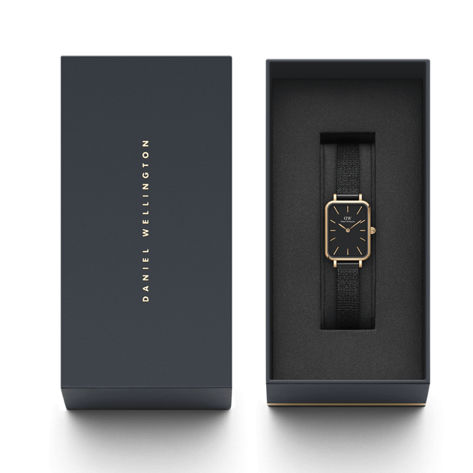 Daniel Wellington Quadro Pressed Ashfield Black Dial Black Mesh Strap Watch for Women - DW00100467